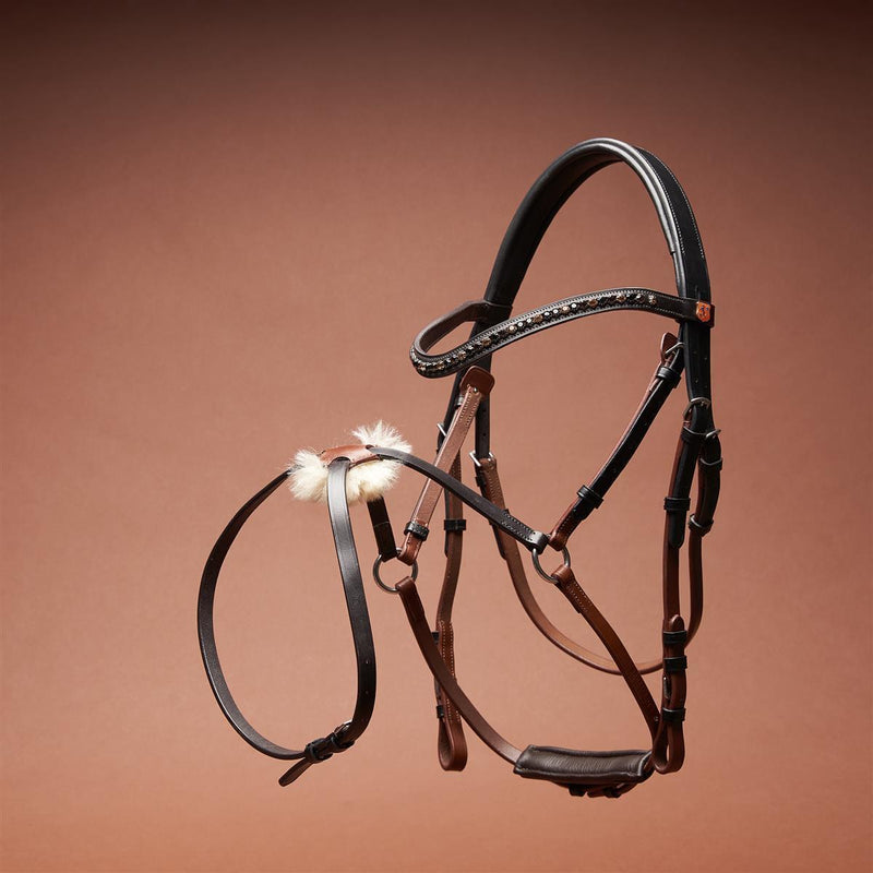 Horsecode trense Soleste Diamond M Warmblut, mexikanisches reithalfter, braune Trense mit Zügel