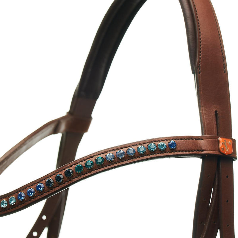 Horsecode Trense Caramel & Ocean Kaltblut, Warmblut XL, X-full Trensenzaum Cognac farben hellbraun mit Leder Zügel