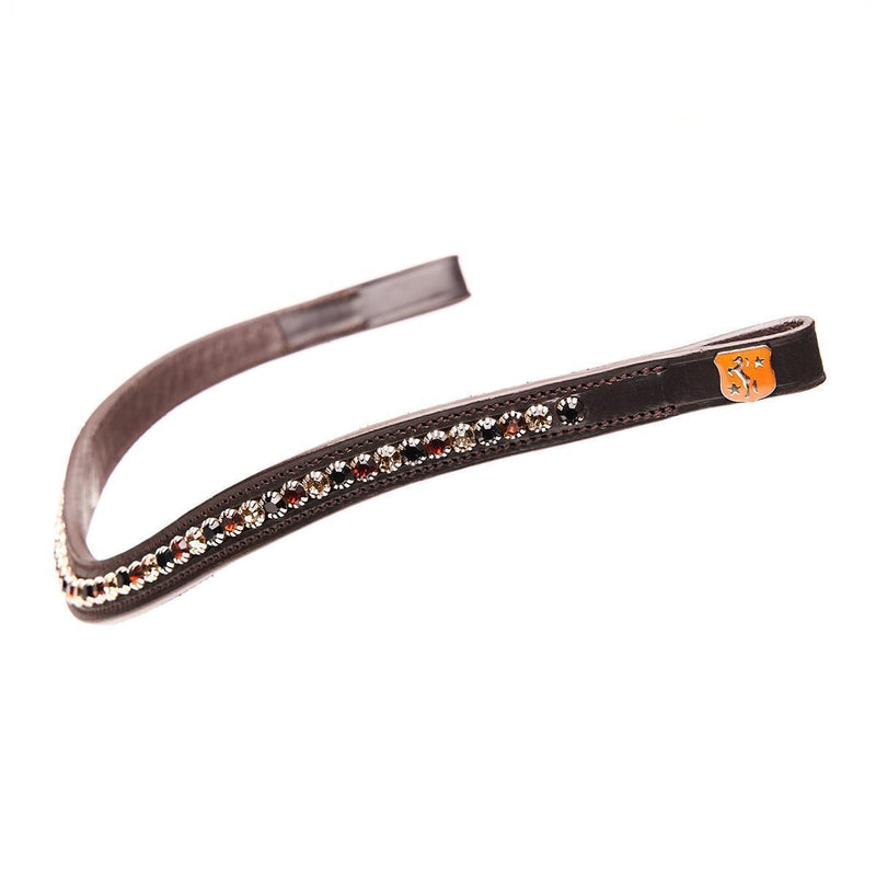 Horsecode Stirnriemen Soleste Diamond VB, brauner Srirnriemen mit Strass, geschwungenes Stirnband Pferd Vollblut / Cob