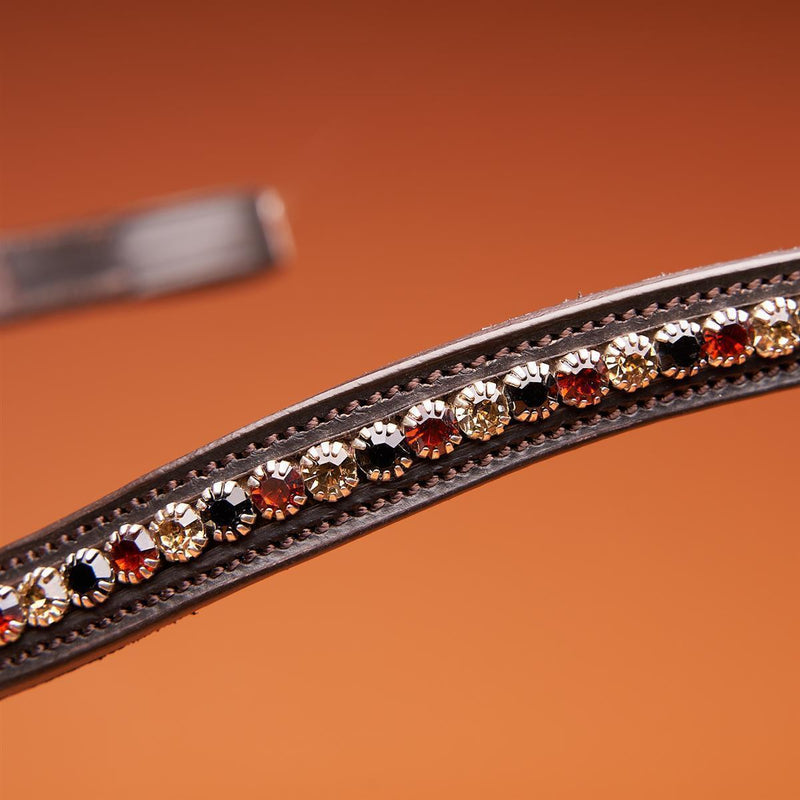 Horsecode Stirnriemen Soleste Diamond VB, brauner Srirnriemen mit Strass, geschwungenes Stirnband Pferd Vollblut / Cob