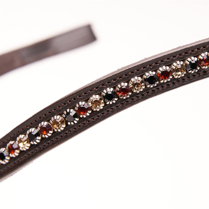Horsecode Stirnriemen Soleste Diamond VB, brauner Srirnriemen mit Strass, geschwungenes Stirnband Pferd Vollblut / Cob
