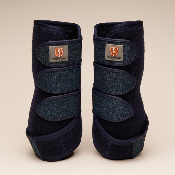 Horsecode Gamaschen Blue Glamour S, Fesselkopgfgamaschen Pony, blau mit Glitzer Beinschutz für Pferde
