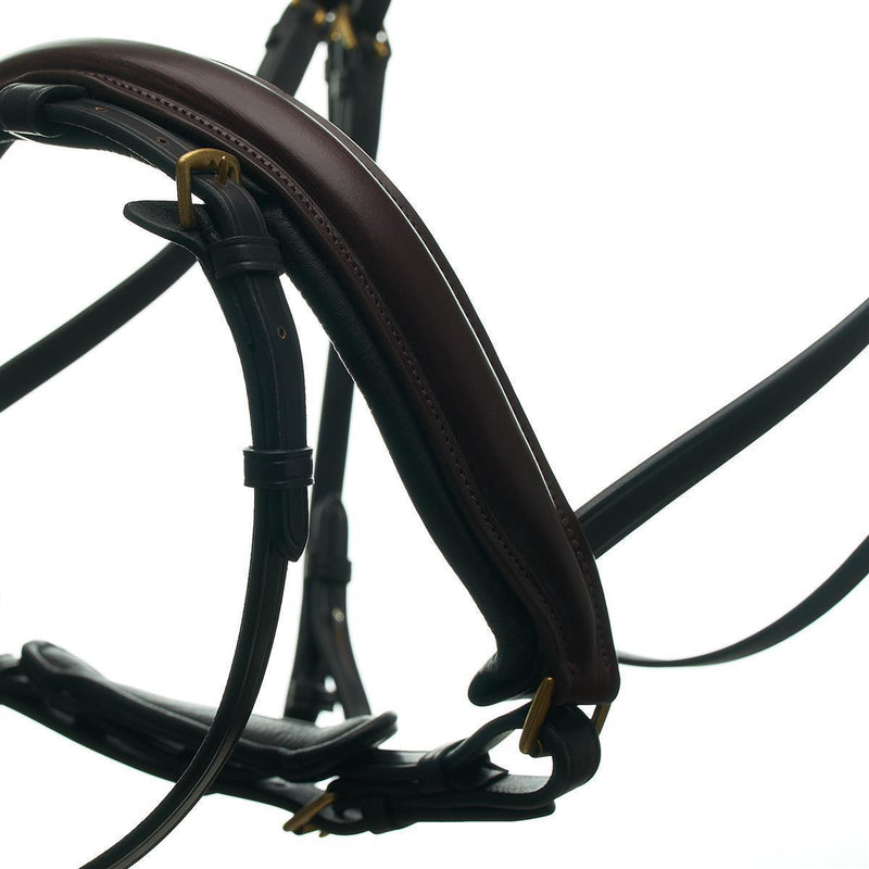 Horsecode Trense Pretty in Pink Kaltblut, schwarz braun Trensenzaum, goldene Schnallen mit Strass Steinen und Zügeln